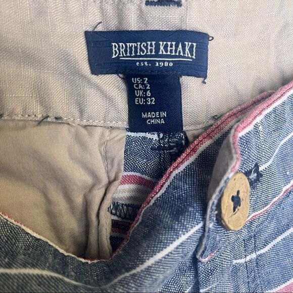 BRITISH KHAKI RED WHITE BLUE STRIPED LINEN SHORTS SIZE 2 - Picture 9 of 9